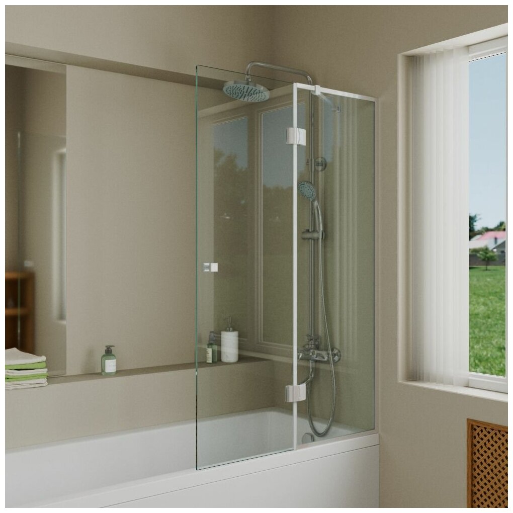 Стеклянная перегородка (шторка, ширма) D&K на борт ванны с одной распашной створкой 45 см, профиль хром прозрачное стекло - фотография № 1