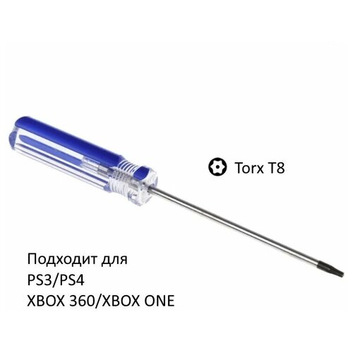 Отвертка Torx T8 для разбора консолей и геймпадов PS3/PS4/XBOX360/XBOXONE (с отверствием в центре), сине-белая ручка
