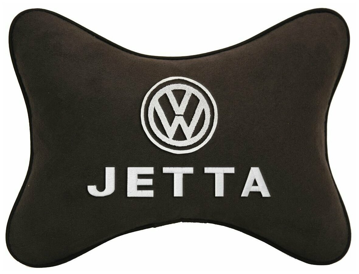 Автомобильная подушка на подголовник алькантара Coffee с логотипом автомобиля VOLKSWAGEN JETTA