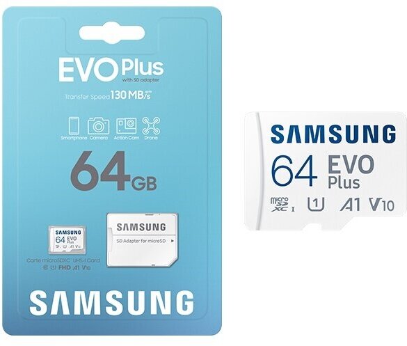 Карта памяти Micro SD Samsung EVO Plus 64 ГБ class 10 (MB-MC128HA/RU)