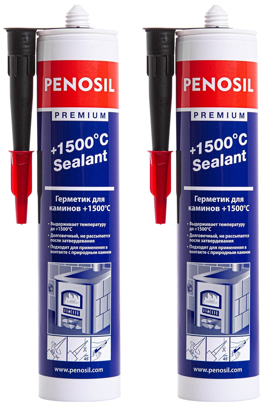 Герметик Penosil Premium 1500°С Sealant для печей и каминов 310 мл 2 шт черный теплостойкий