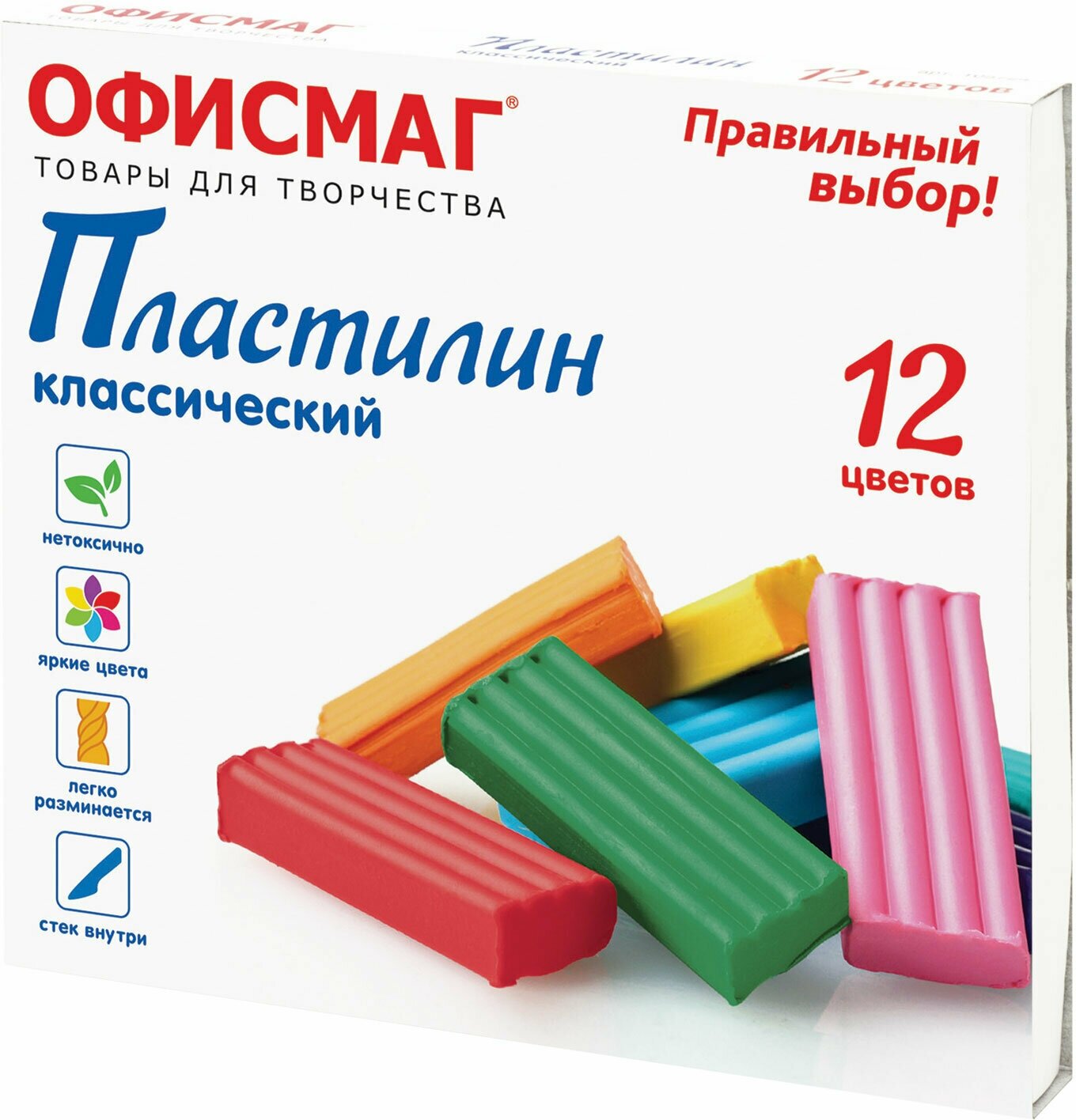 Пластилин классический пастельные цвета 12 цветов 180 г со стеком