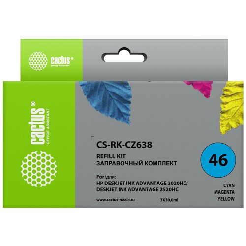 Cactus CS-RK-CZ638 чернила (HP 46 - CZ638AE) цветной 90 мл (совместимый) чернила cactus cs rk c8727 черный для струйного принтера совместимый