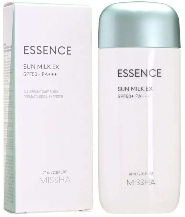 Увлажняющий солнцезащитный крем без белого оттенка MISSHA ALL-AROUND SAFE BLOCK ESSENCE SUN MILK EX SPF50+ PA+++ 70ml.