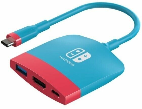 Док-станция Hagibis для подключения Nintendo Switch / OLED к телевизору ТВ конвертер Type-C USB3.0 + HDMI + источник питания PD100W Синяя с красным