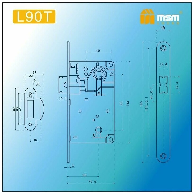 Замок межкомнатный, сантехнический MSM L90T матовый никель (SN) замена AGB