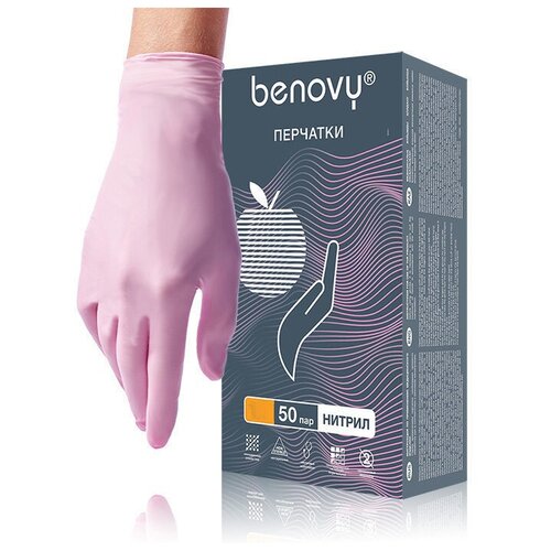 Перчатки нитриловые BENOVY Q розовые размер M (50 пар)