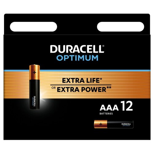 Батарейка алкалиновая Duracell OPTIMUM, AAA, LR03-12BL, 1.5В, блистер, 12 шт. батарейка duracell optimum lr03 12bl 5014074 ааа алкалиновые 1 5v 12 шт уп