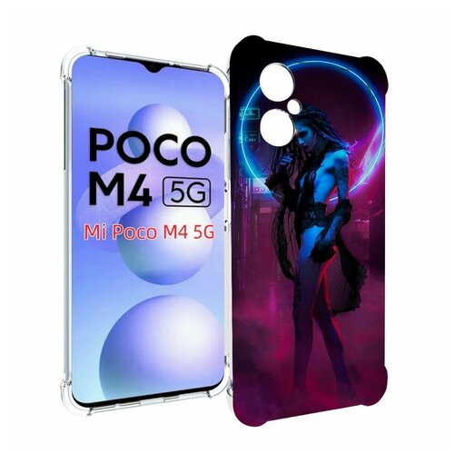 Чехол MyPads красивая девушка в дыму неон женский для Xiaomi Poco M4 5G задняя-панель-накладка-бампер