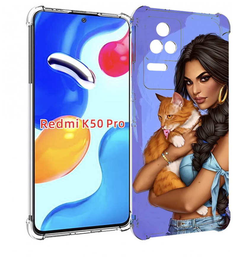 Чехол MyPads девушка-красивая-с-синим-фоном женский для Xiaomi Redmi K50 / K50 Pro задняя-панель-накладка-бампер