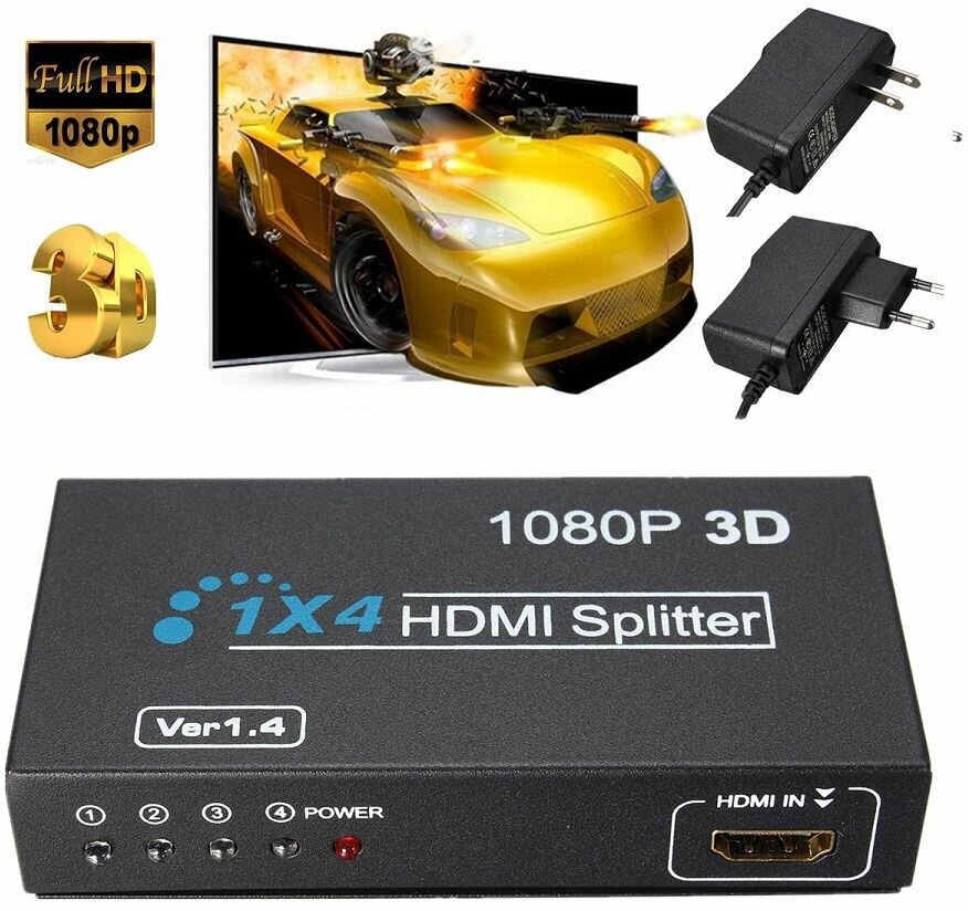 Сплиттер разветвитель DIVISOR SPLITTER HDMI 1X4 HUB 4 PORTAS 1080P 3D VER 1.4