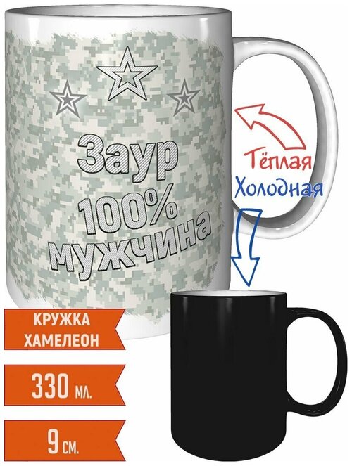 Кружка Заур 100% мужчина - хамелеон, с изменением цвета.