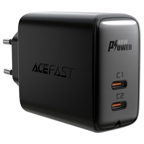 Сетевое зарядное устройство ACEFAST A9 Dual fast Charger, USB-C + USB-C, PD40W, Черный зарядное устройство двухпортовое acefast a9 pd40w usb c usb c dual port charger eu цвет черный