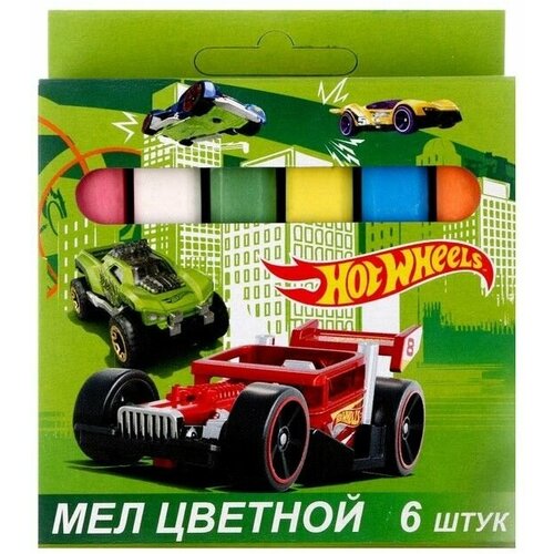 Мел цветной Hot Wheels, 6 шт. в картонной упаковке с европодвесом