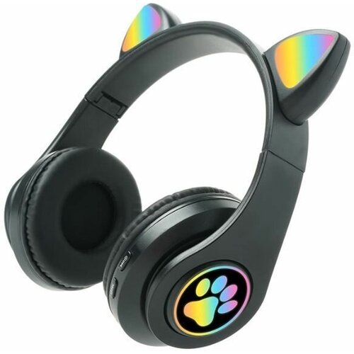Наушники с ушками Кошачья лапка с подсветкой игровые для пк для телефона беспроводные черные 62000₽