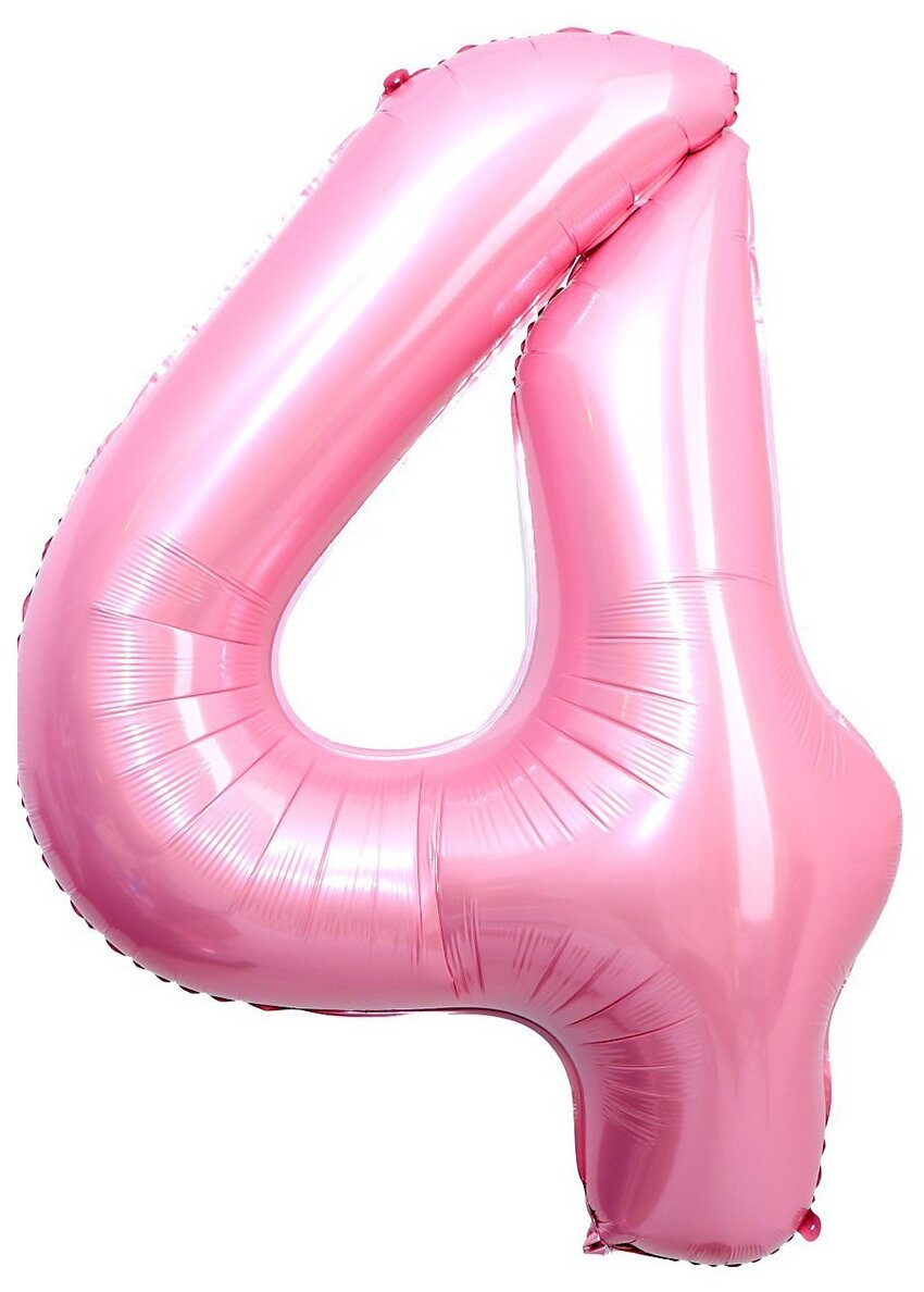 Шар фольгированный 40" «Цифра 4», индивидуальная упаковка, цвет нежно-розовый