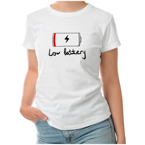 Женская футболка «Низкий заряд» (2XL, белый)