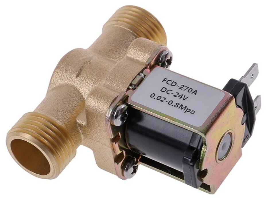 Электромагнитный водопроводный клапан 1/2" латунь до 80 C 24В DC FCD-270A