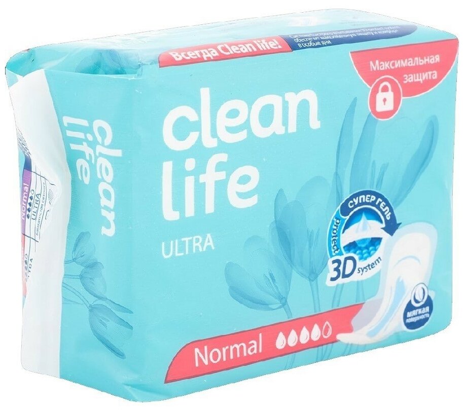 Гигиенические прокладки Clean life Ultra normal, 4 капли, 10 шт, 4 уп