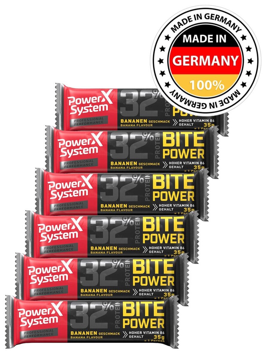 Power System Bite Power Protein Bar (Банан) 6х35г / Протеиновый батончик (32% белка) с коллагеном и витаминами для похудения и набора мышечной массы женщин и мужчин