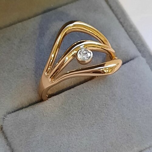 Кольцо, искусственный камень, циркон, размер 17, золотой