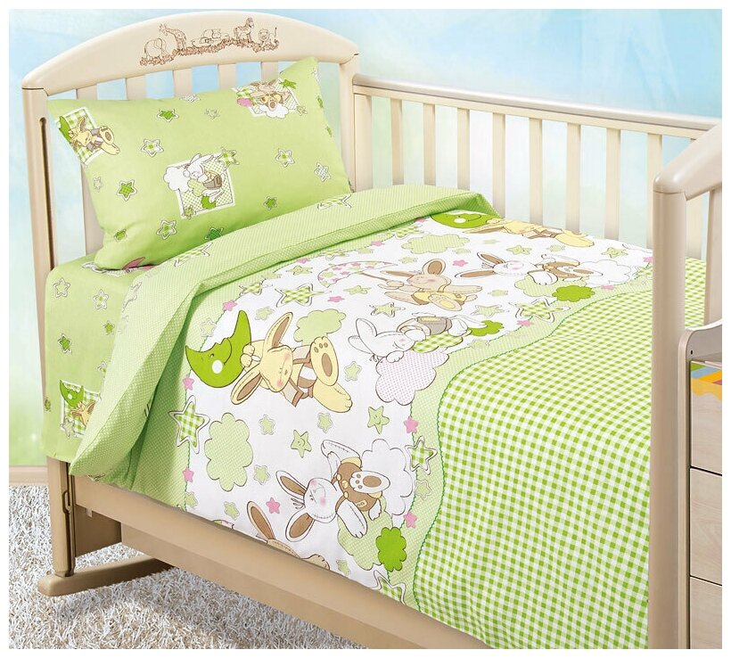 Детское постельное бельё из бязи для детских кроваток - Р - М - Соня 2 зел.