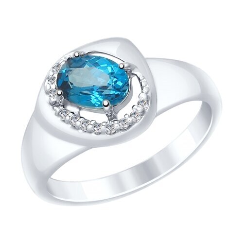 фото Серебряное кольцо sokolov 92011649 с фианитом и лондон топазом, размер 17 diamant-online