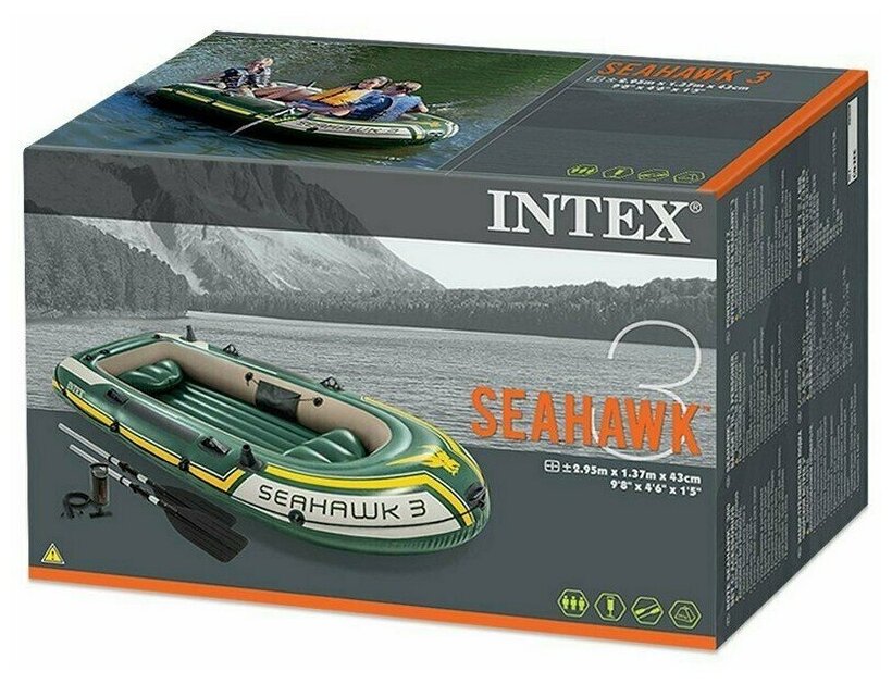 Intex Надувная лодка Seahawk 3 Set (до 360кг) 295х137х43см + весла/насос - фото №7