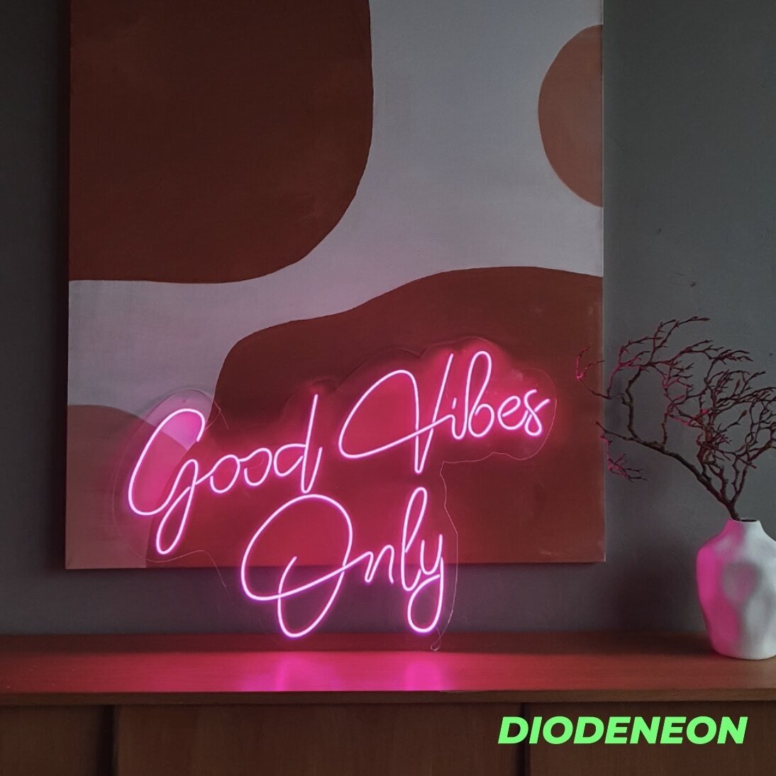 DIODENEON / Неоновый светильник "Good vibes only" 84х53 см, неоновая вывеска, гибкий неон, ночник
