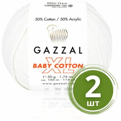 Пряжа Gazzal Baby Cotton XL (Беби Коттон XL) - 2 мотка Цвет: 3410 Белый 50% хлопок, 50% акрил, 50 г 105 м