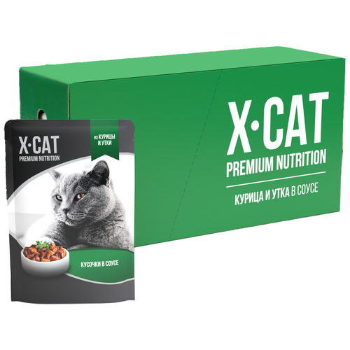 Влажный корм для кошек X-CAT с курицей и уткой 24 шт. х 85 г (кусочки в соусе)