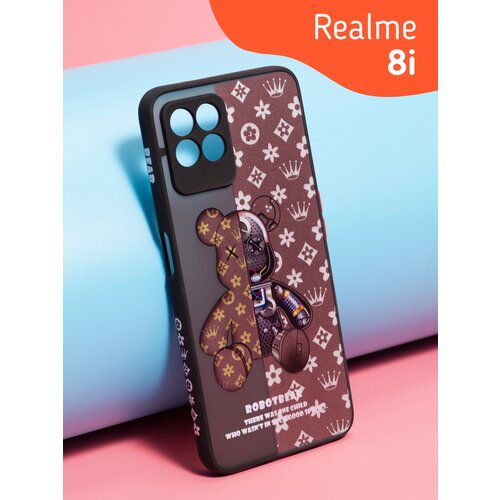 Чехол матовый с принтом на Realme 8i, realme Narzo 50 Цвет Черный мишка