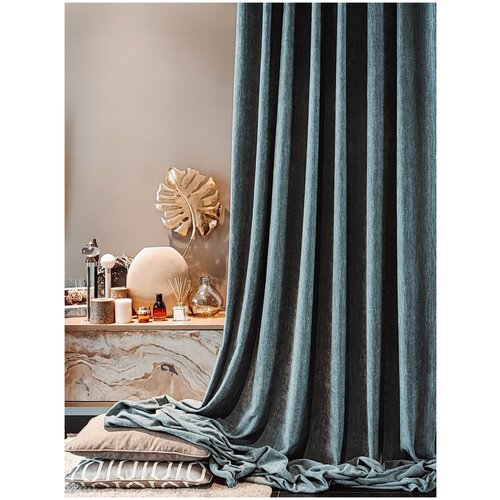 Штора FILIGRANA шенилл (бархат) ширина 150 см высота 275 см, бирюзовый, Premium качество