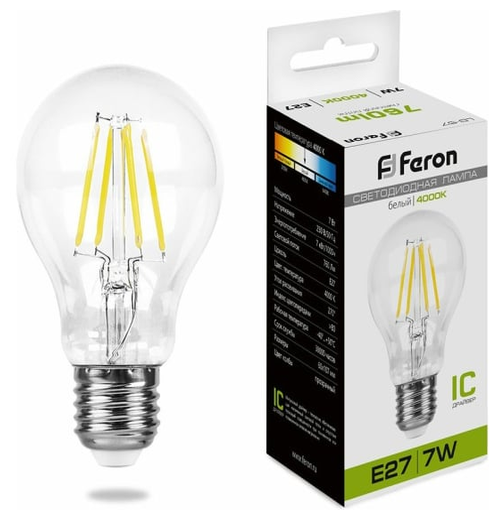 Лампа светодиодная LED 7вт Е27 белый FILAMENT | код 25570 | FERON ( 1шт )