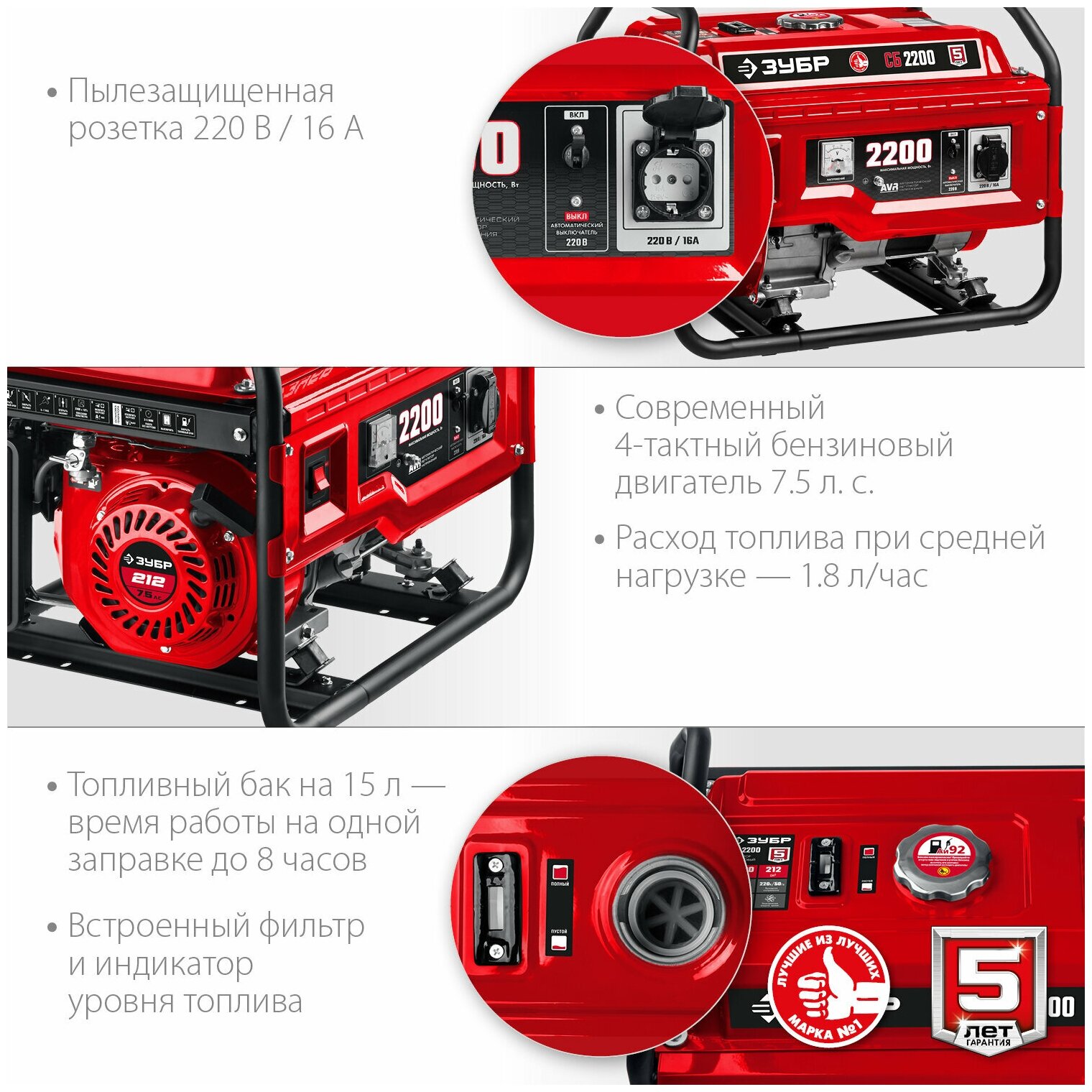 СБ-2200 бензиновый генератор, 2200 Вт, ЗУБР - фотография № 4