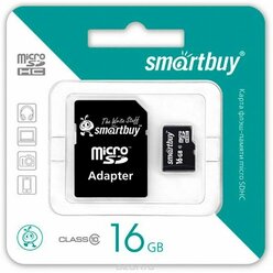 MicroSD 16GB Smart Buy Class 10 +SD адаптер