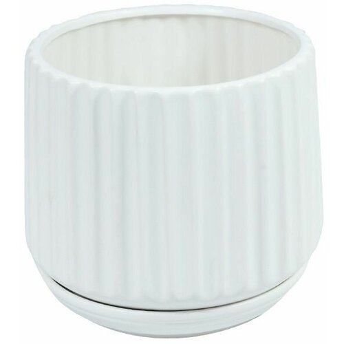 Кашпо керамическое с поддоном лира 13*13*11.5 см, цвет белый