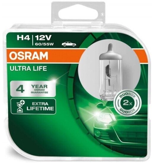 Лампа галогенная Osram H4 Ultra Life 12V 60/55W, 2шт, 64193ULT-HCB