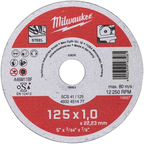 Диск отрезной по металлу SCS 41 125х1х22 мм Milwaukee 4932451477 400₽