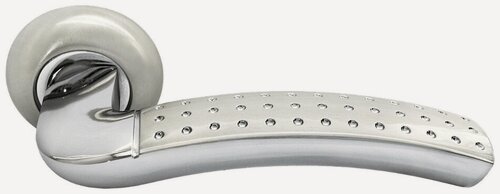 Изображение товара Ручка дверная Rucetti RAP 7 SN/CP белый никель/хром, ручки для межкомнатных дверей на круглой розетке комплект, фурнитура