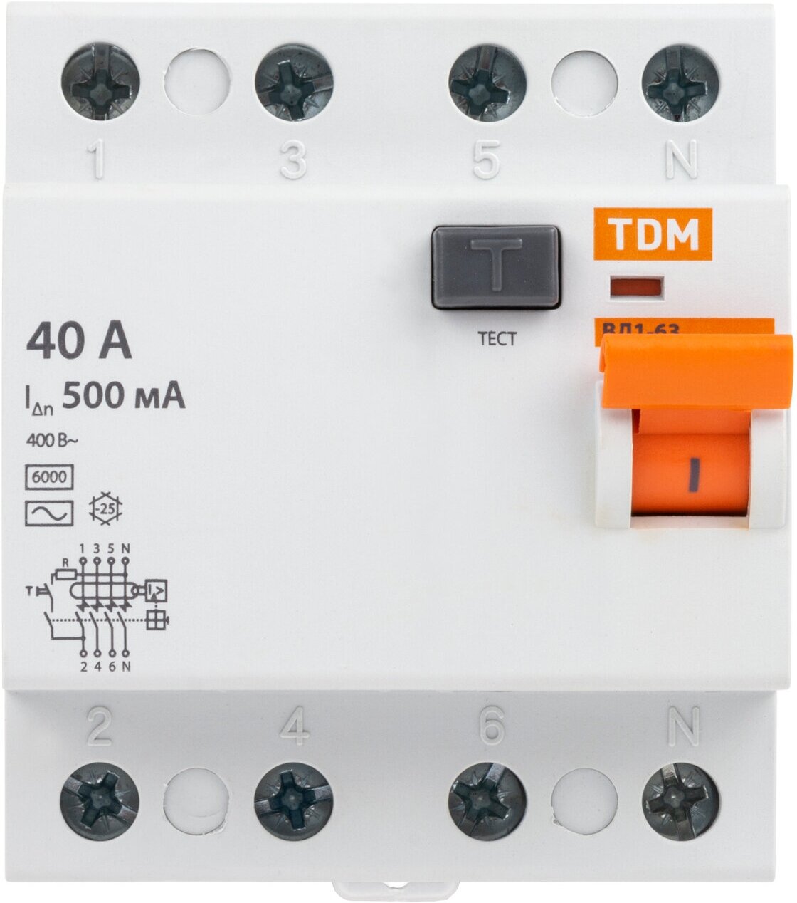 Устройство защитного отключения ВД1-63 4Р 40А 500мА TDM - фотография № 3