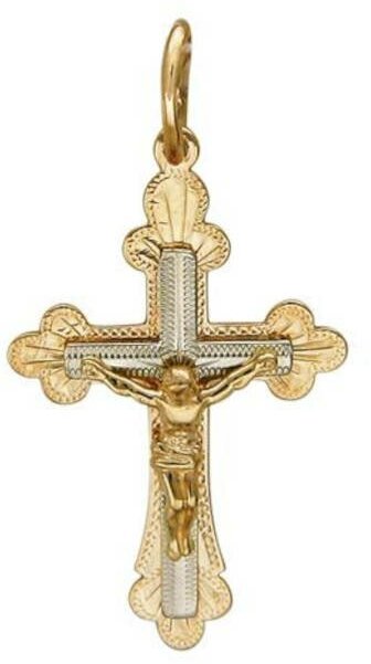 Крестик Эстет, комбинированное золото, 585 проба