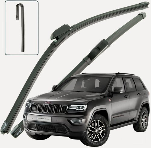 Изображение товара Дворники Jeep Grand Cherokee (4) WK2 / Джип Гранд Чероки 2-й рест. 2017 / 2018 / 2019 / 2020 / 2021 / 2022 Щетки стеклоочистителя бескаркасные автомобильные LYNXauto к-т 2шт., 550мм-530мм. Товар уцененный