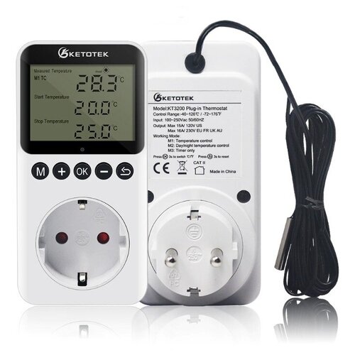 Терморегулятор Ketotek KT3200 + таймер (датчик 3 м)