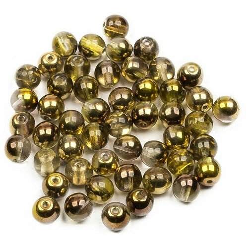 Стеклянные чешские бусины, круглые, Round Beads, 6 мм, цвет Crystal Sunny Magic Gold, 50 шт.