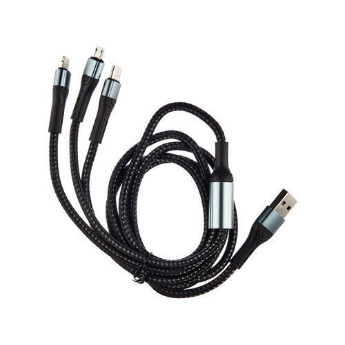 Usb Кабель для быстрой зарядки 3 в 1(Lightning, Type-c, Micro USB)metal braided