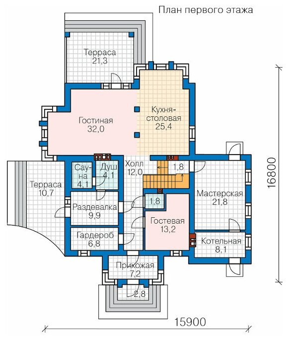 Проект дома Catalog-Plans-58-87B (264,29кв.м, 17,3x16,4м, газобетонные блоки 400) - фотография № 2