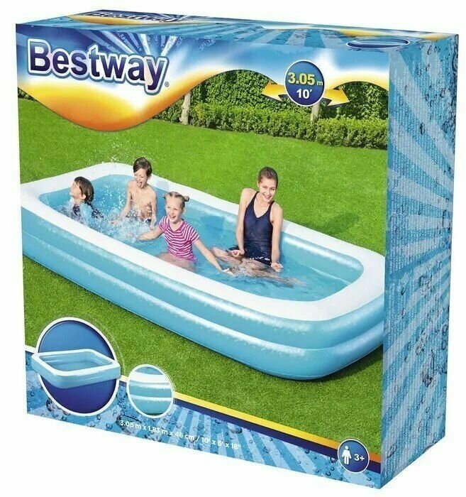 Бассейн детский надувной прямоугольный Bestway Family 305x183x46 см - фотография № 3