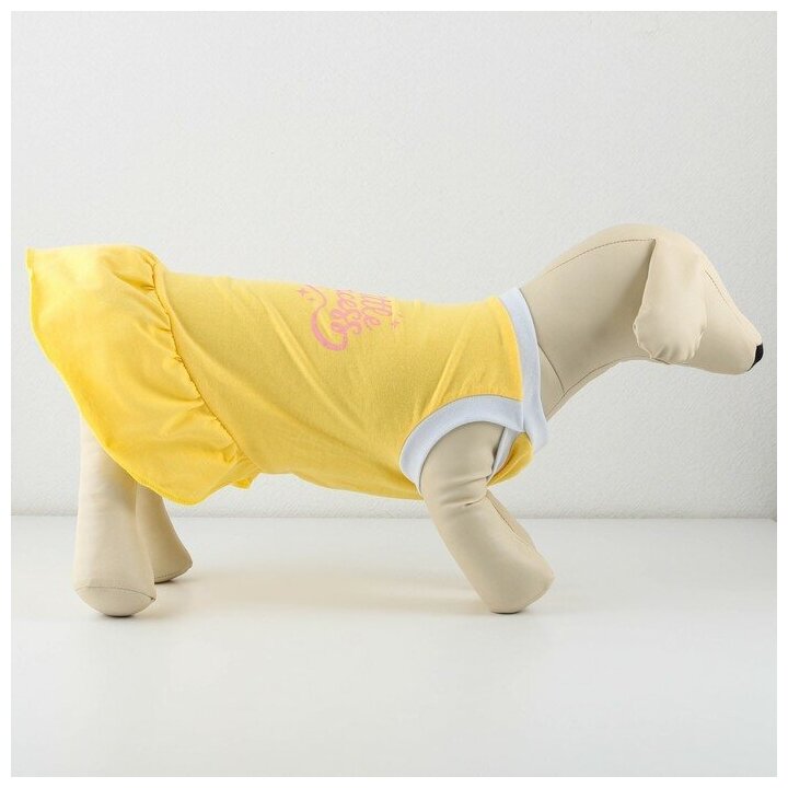 Платье для собак кулирка, S (ДС 27, ОШ 32-36, ОГ 38-42), Желтое - фотография № 3