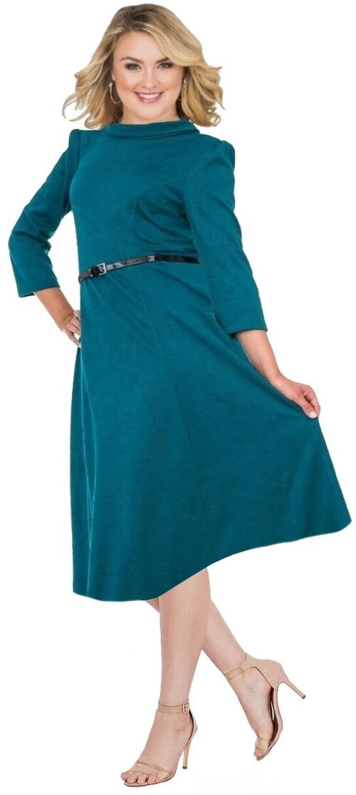 Платье-пачка DIVA-PLUS, вискоза, повседневное, классическое, полуприлегающее, миди, размер 56, бирюзовый